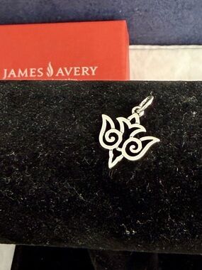 JAMES AVERY Sterling Silver Etched Descending Dove Bird Pendant Charm; RETIRED